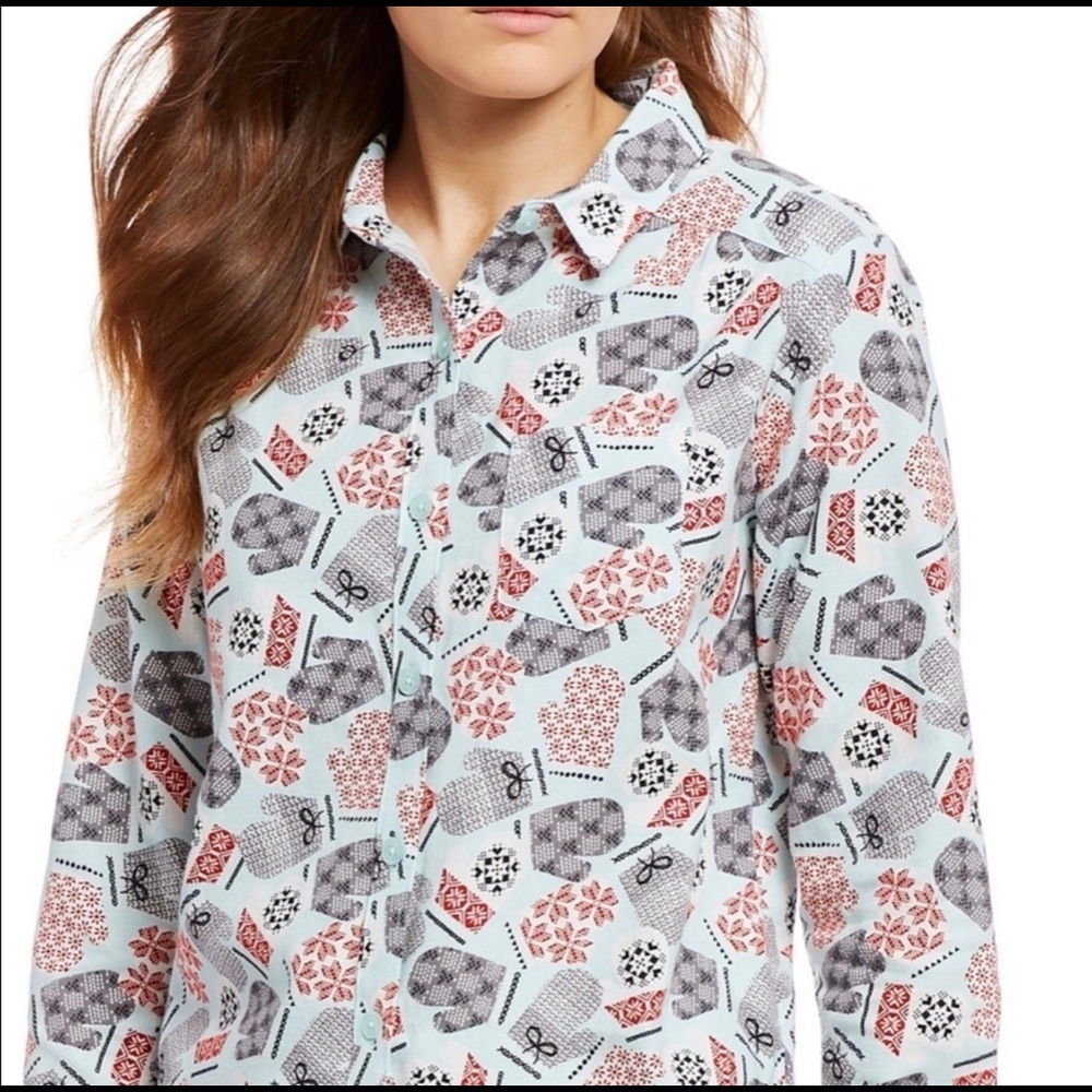Sleep Sense Women’s Button Front Mitten Printed Pajama Top Size XL